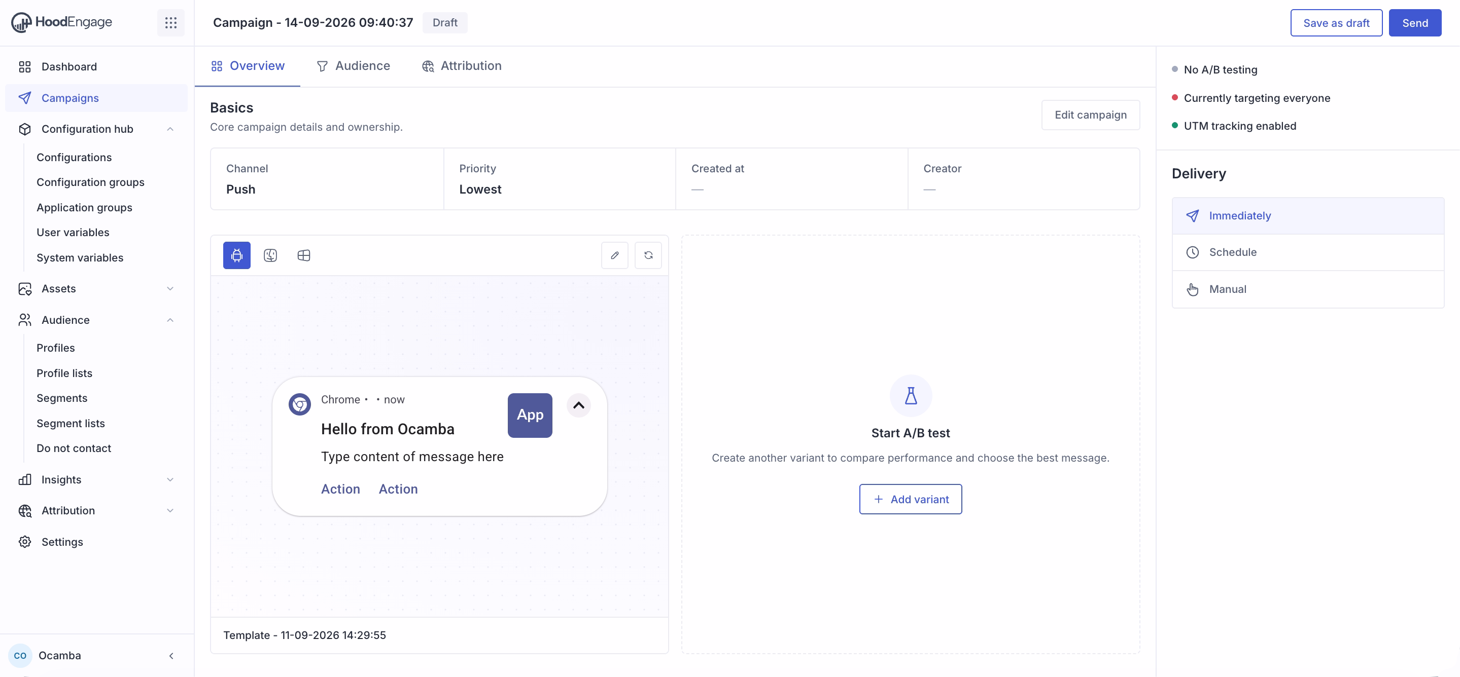Redesigned Campaigns view in HoodEngage