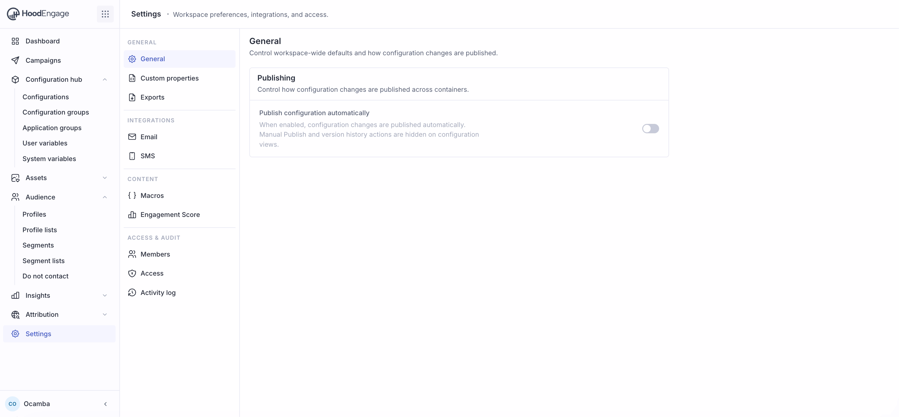 Settings in the new HoodEngage interface