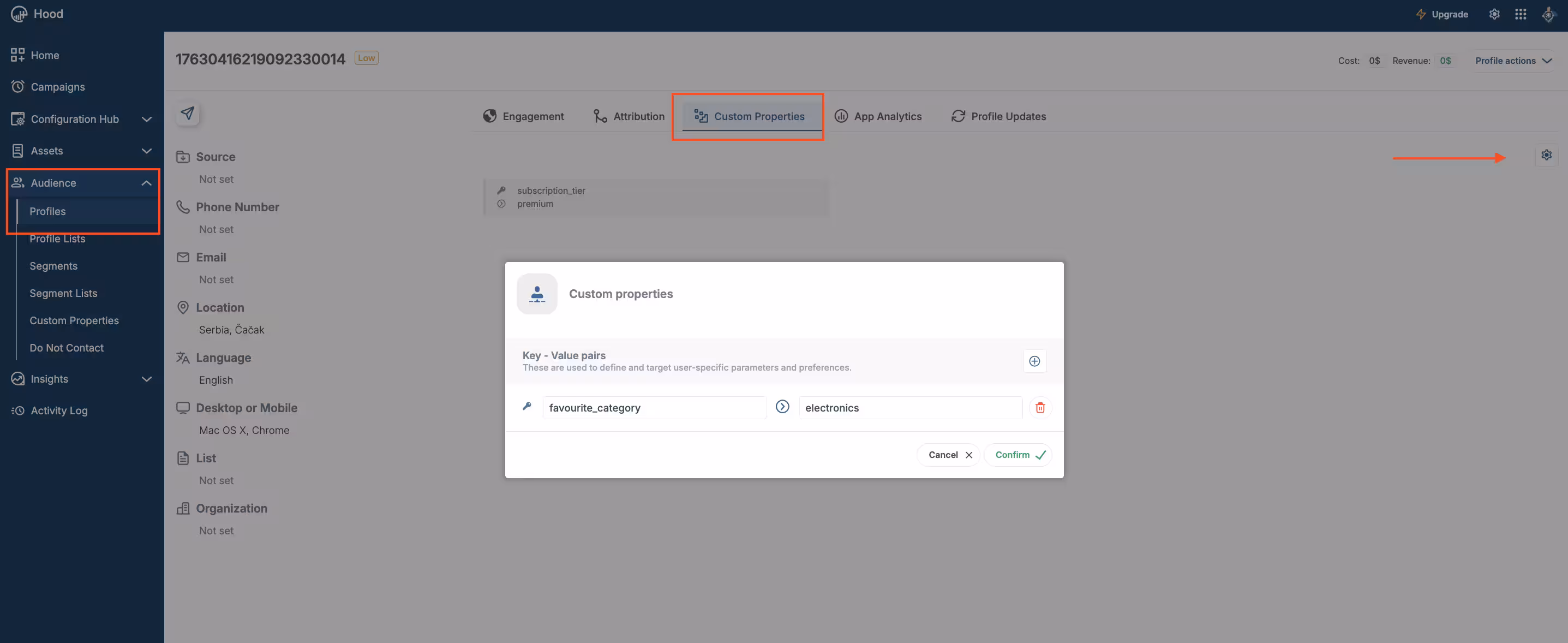Custom properties tab UI