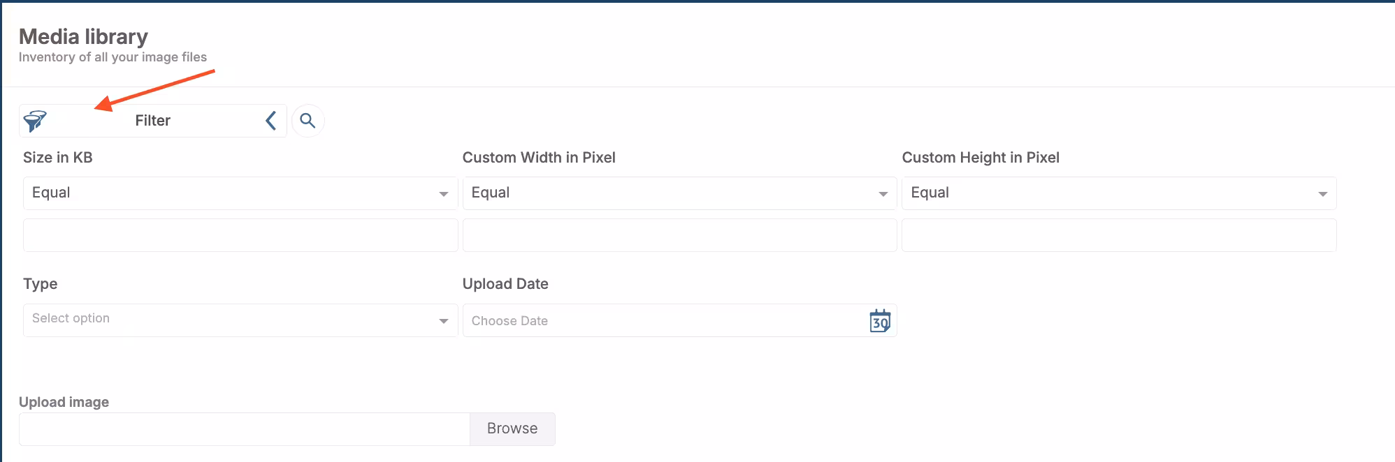 Media library filtering options