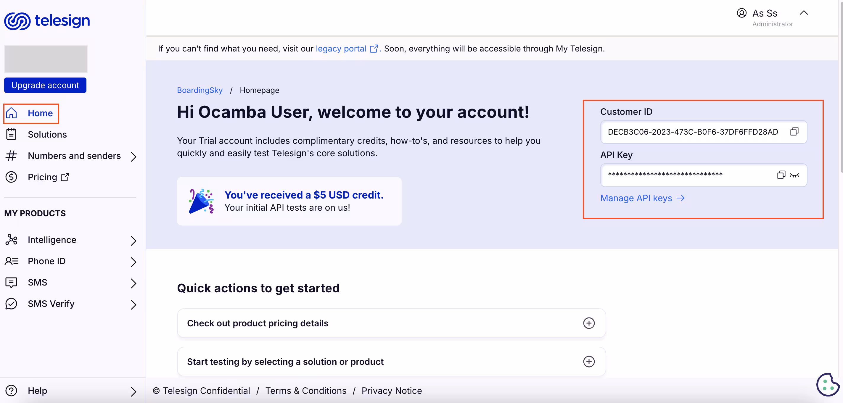 Telesign customer ID API key