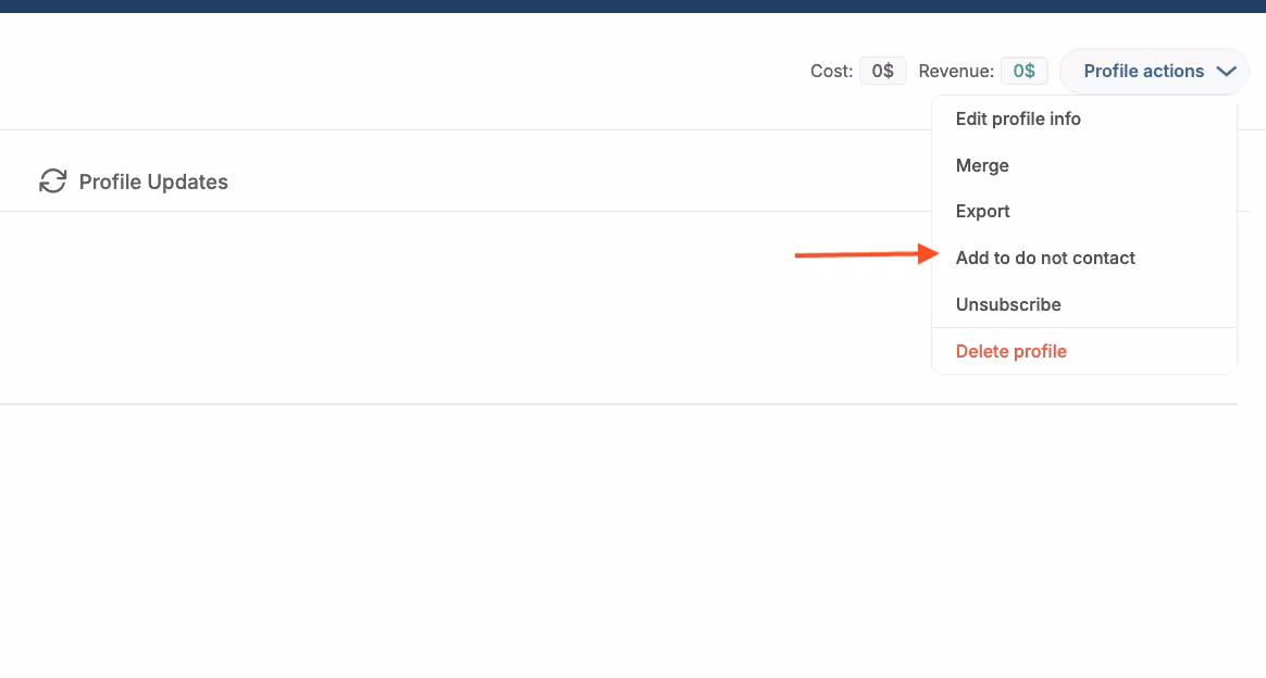 Profile Actions Do Not Contact
