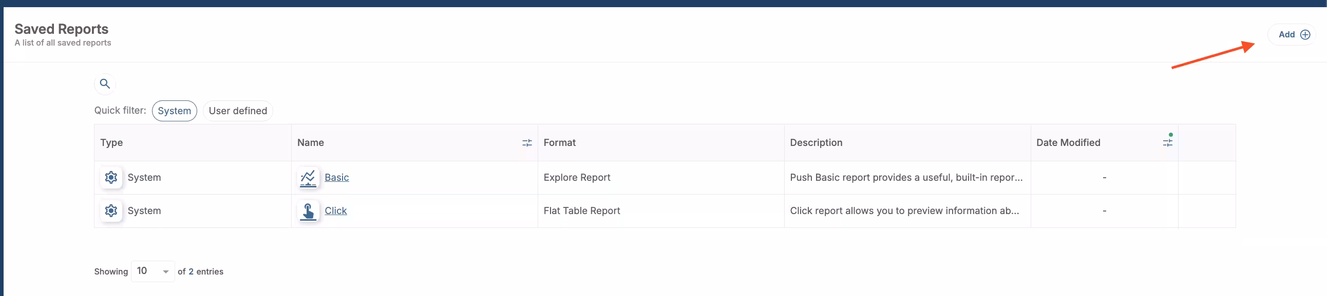 Add New Report Saved Reports