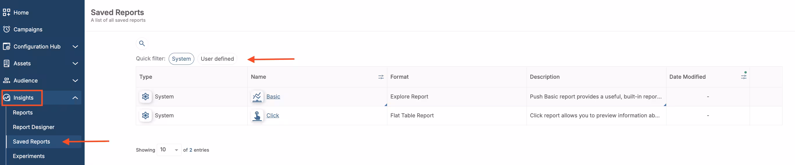 Saved Reports User Defined