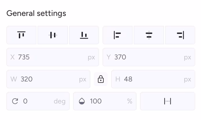 General settings panel for modal elements