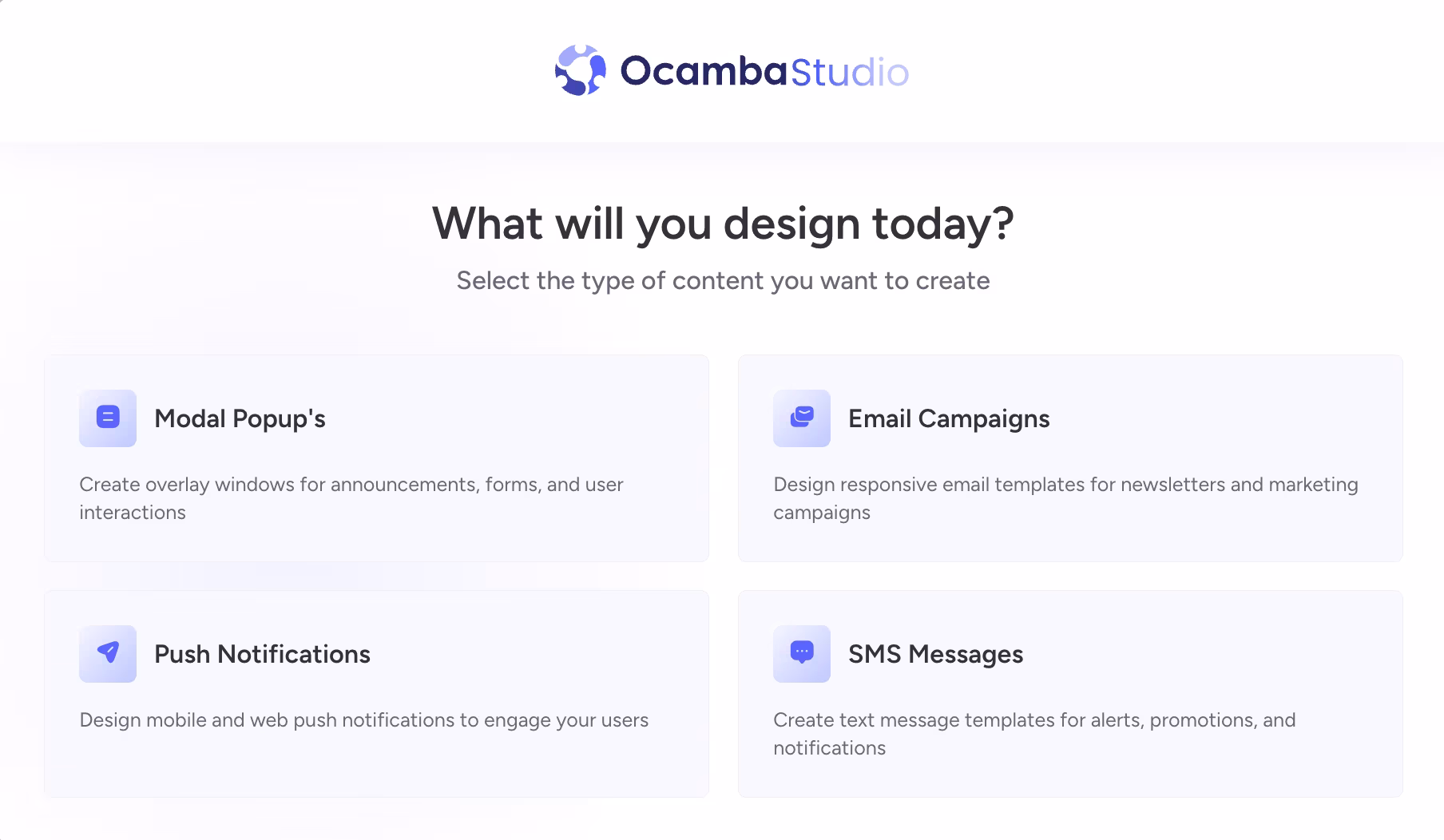 Studio template type selection